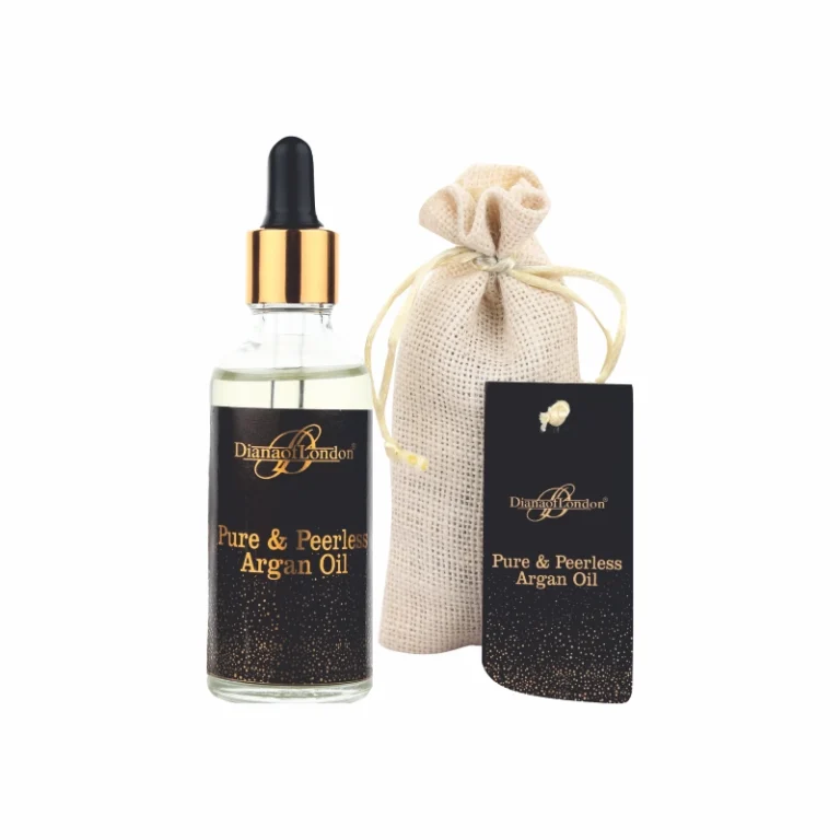 Diana of London Pure & Peerless Argan Oil in amber glass bottle – nourishing treatment for skin